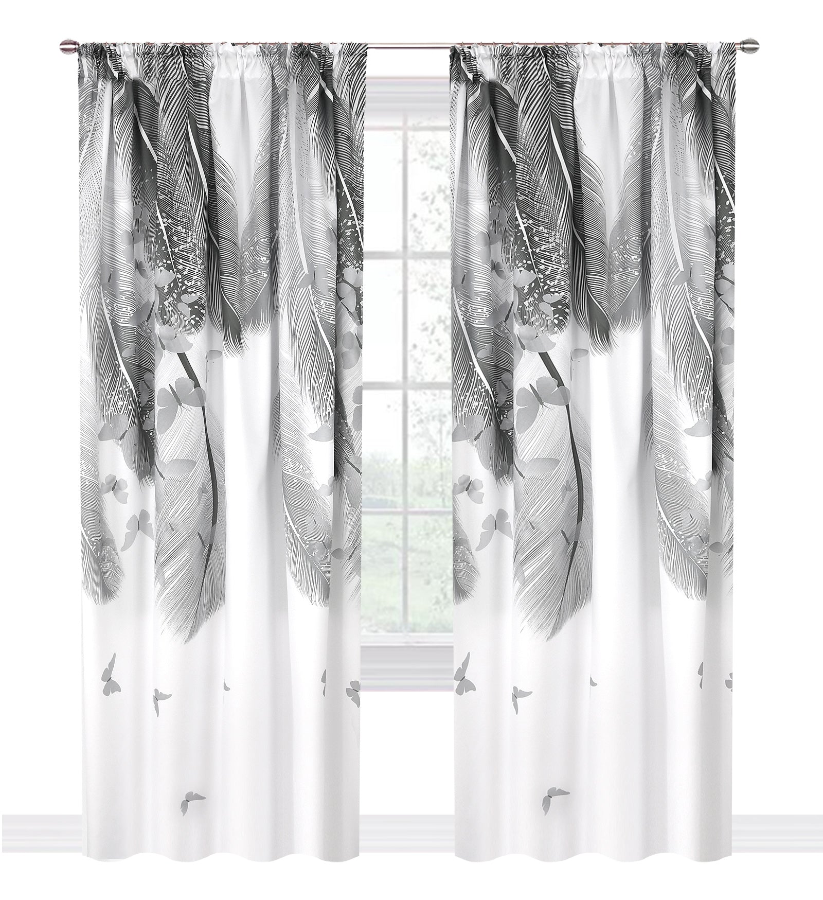 Curtain with gray leaves on a tape 145x250cm GRASSA image 0