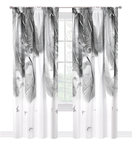 Curtain with gray leaves on a tape 145x250cm GRASSA image 0