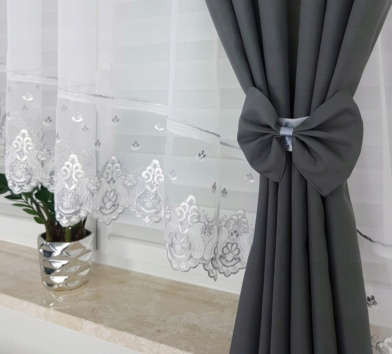 ,,Luna" Curtain with decorative lambrequin  - dark gray image 4