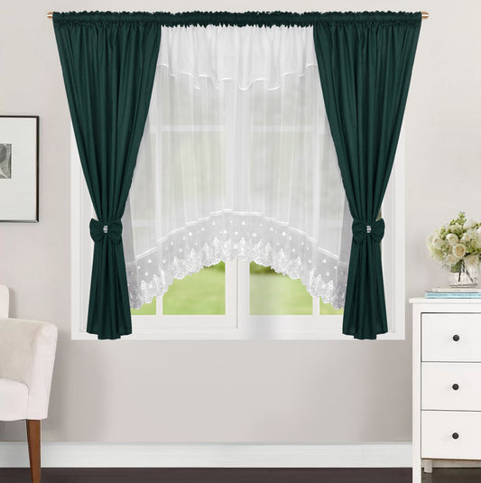 ,,Luna" Curtain with decorative lambrequin  -dark green image 1