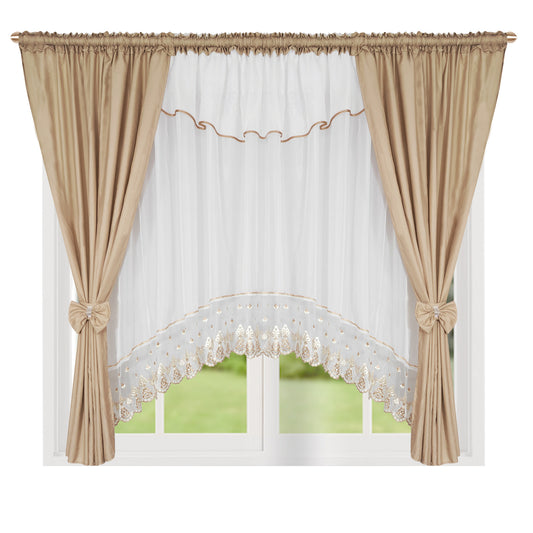 ,,Luna" Curtain with decorative lambrequin  - beige image 0