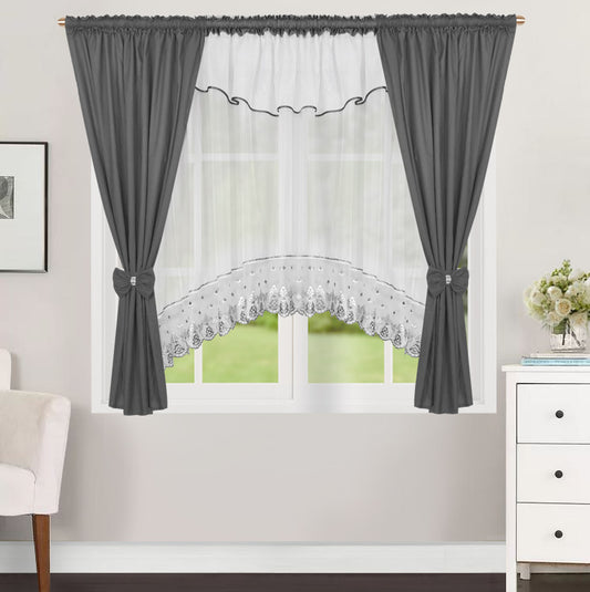 ,,Luna" Curtain with decorative lambrequin  - dark gray image 1