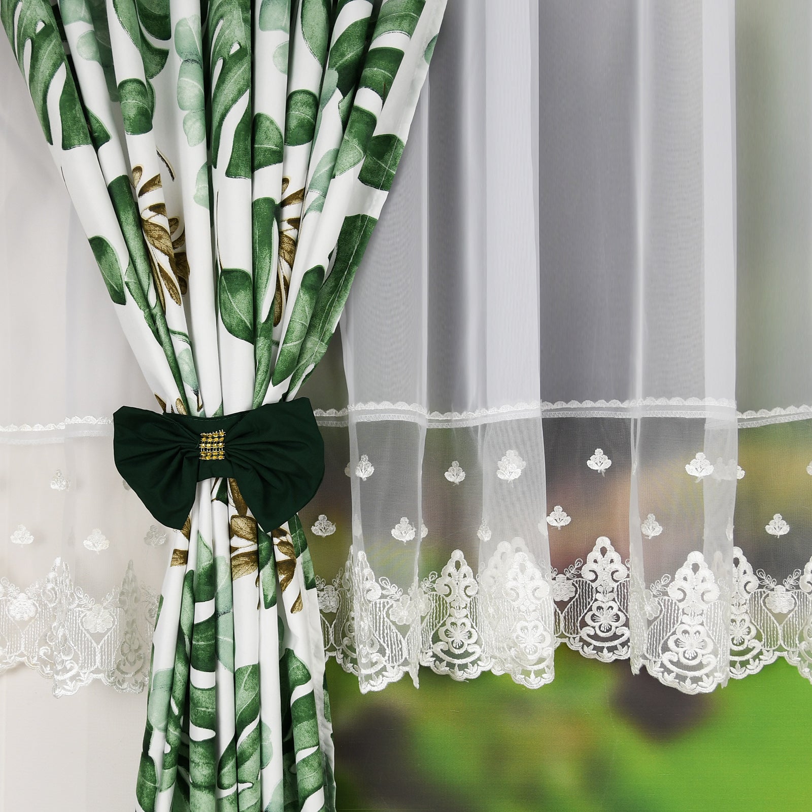 RANDY set of curtains with green leaves image 2