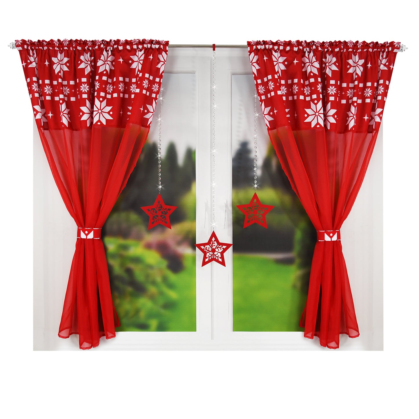 Christmas curtain set with ribbon hangers - MAGIC STAR image 0