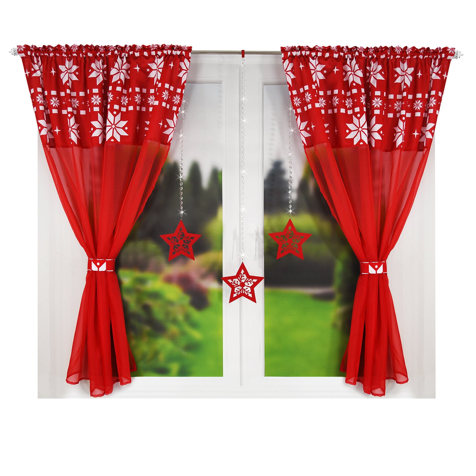 Christmas curtain set with ribbon hangers - MAGIC STAR image 0
