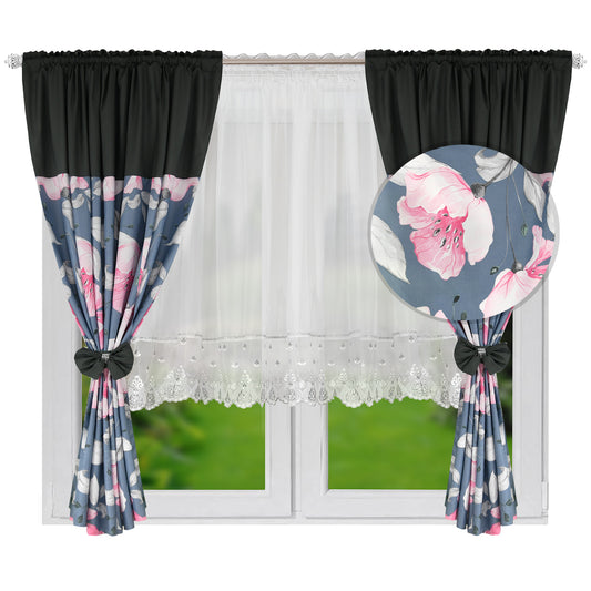 RANDY set of curtains with pink flowers image 0
