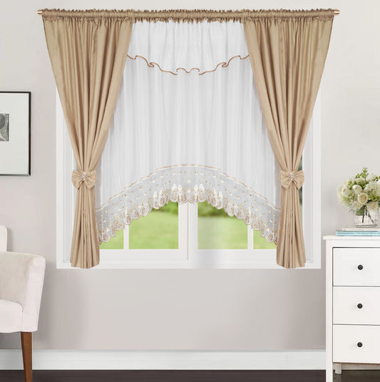 ,,Luna" Curtain with decorative lambrequin  - beige image 1