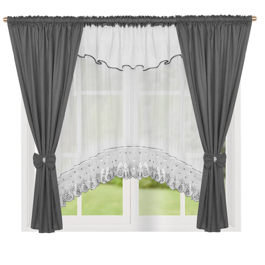 ,,Luna" Curtain with decorative lambrequin  - dark gray image 0