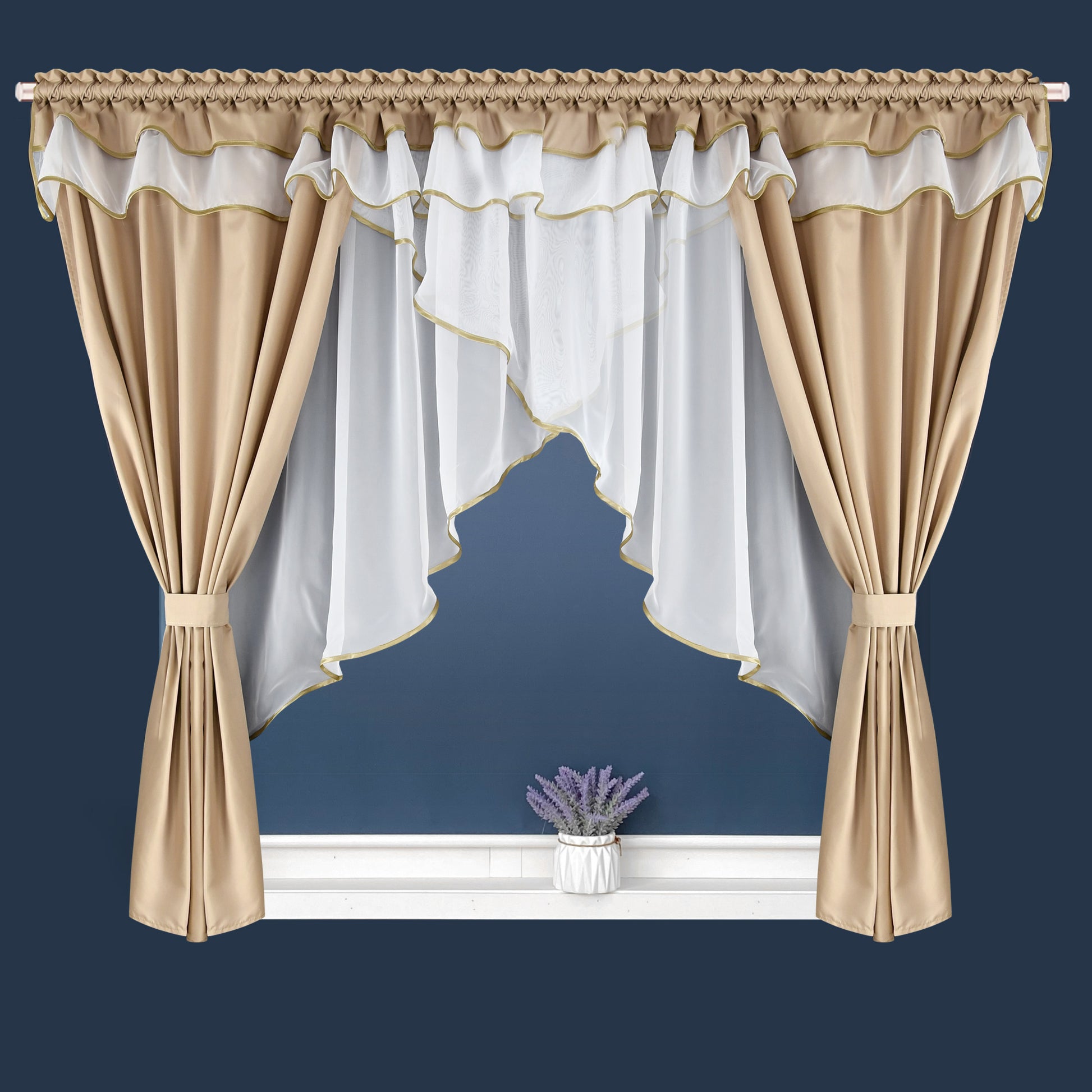 WERA - Beige curtain set with voile curtain + lambrequin image 0