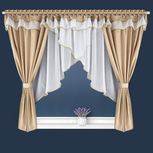 WERA - Beige curtain set with voile curtain + lambrequin image 0