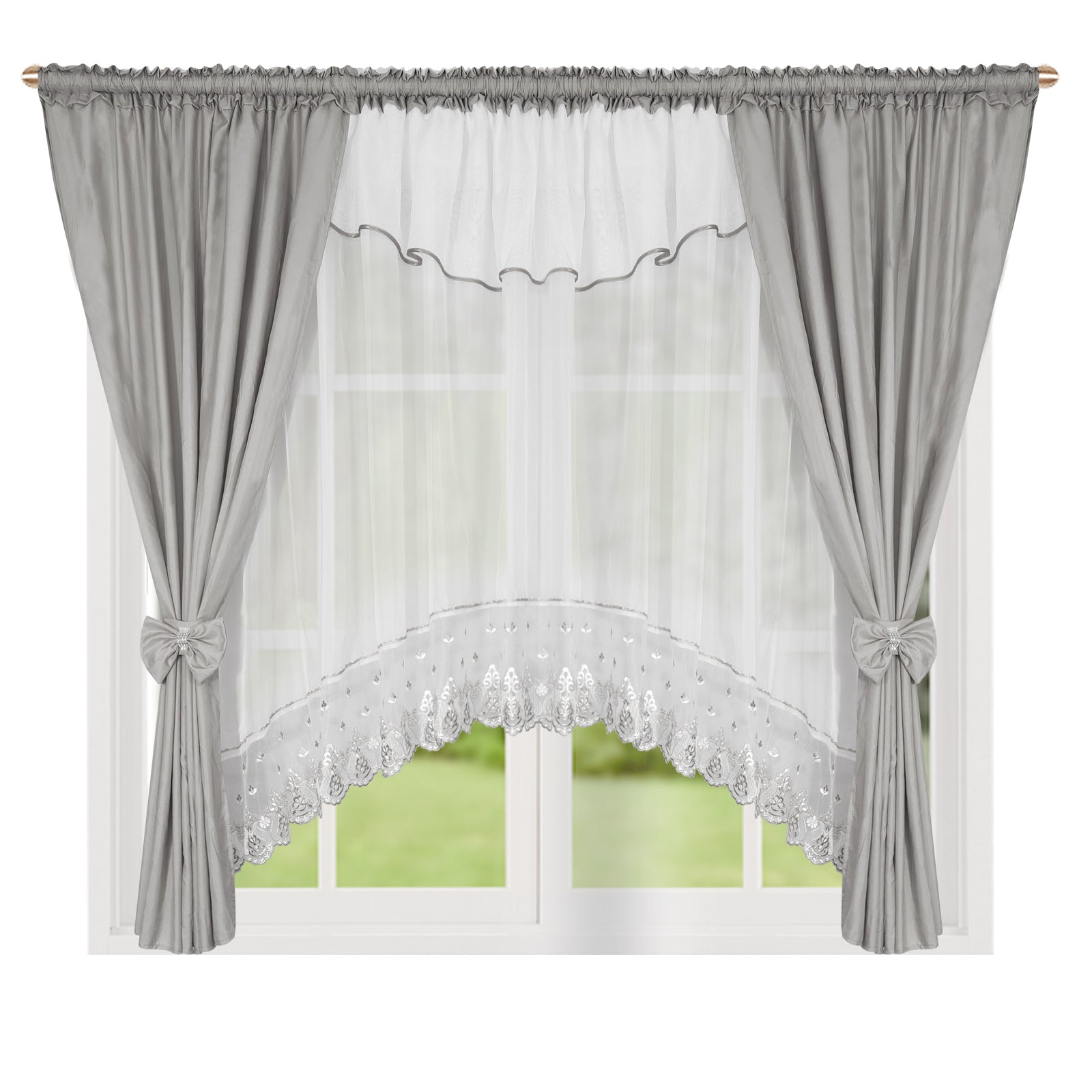 ,,Luna" Curtain with decorative lambrequin  - light gray image 0