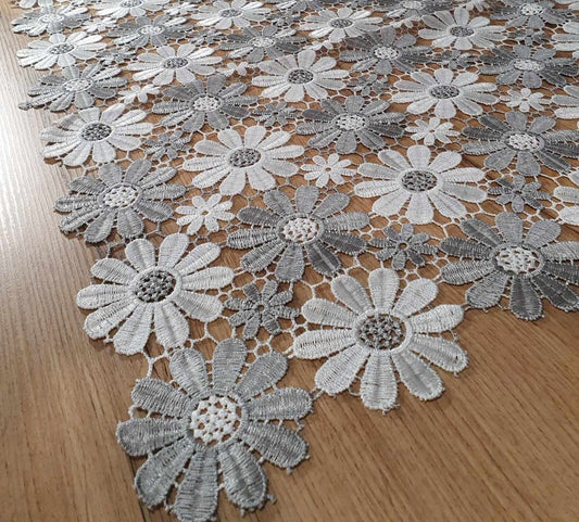 White Gray Guipure Tablecloth image 0