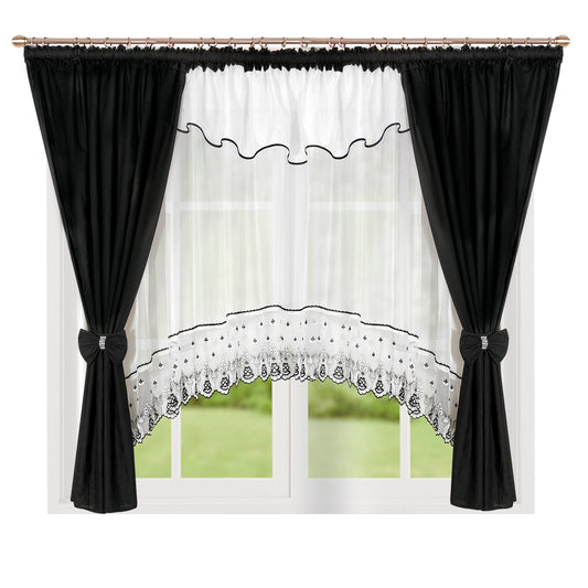 ,,Luna" Curtain with decorative lambrequin  - black image 0