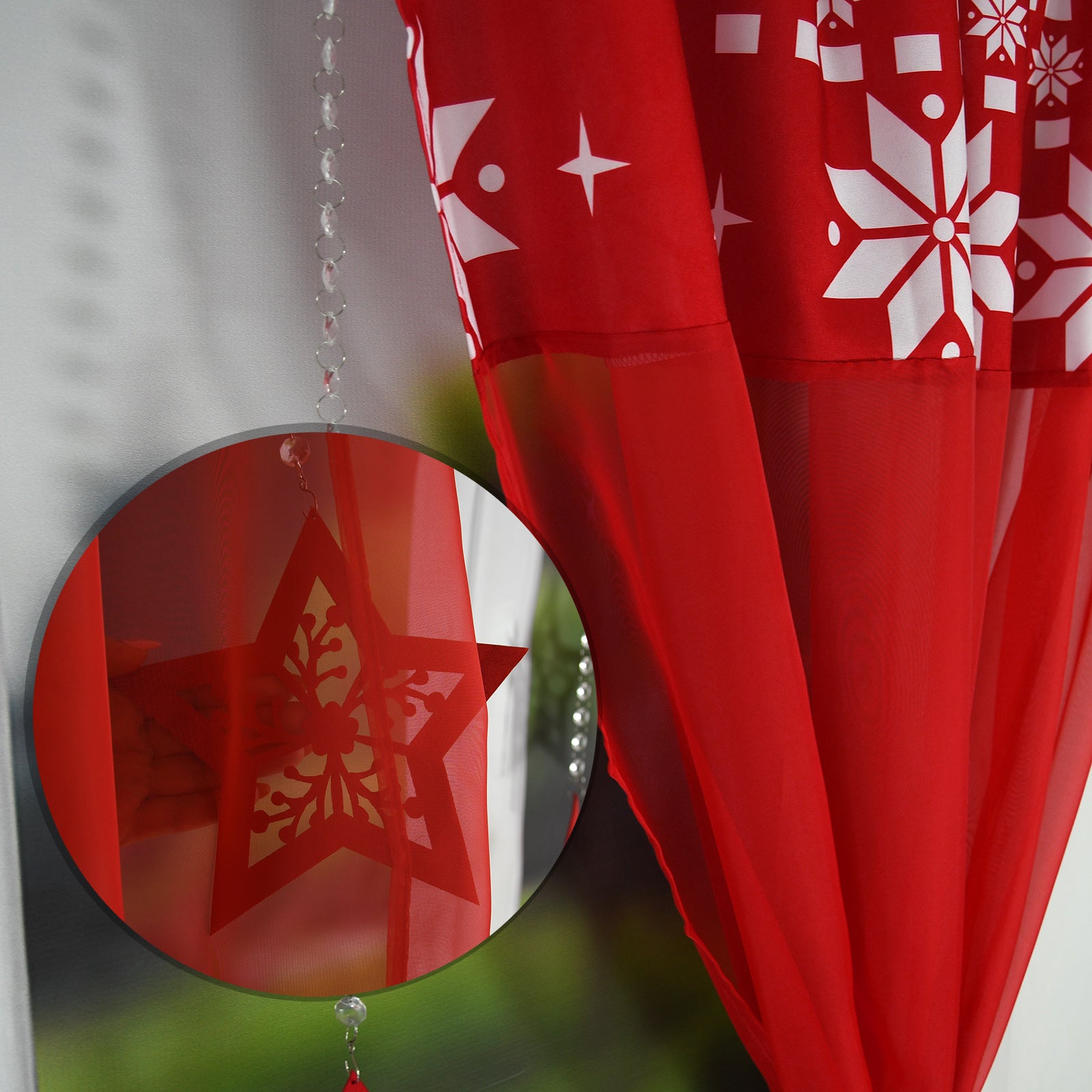 Christmas curtain set with ribbon hangers - MAGIC STAR image 3