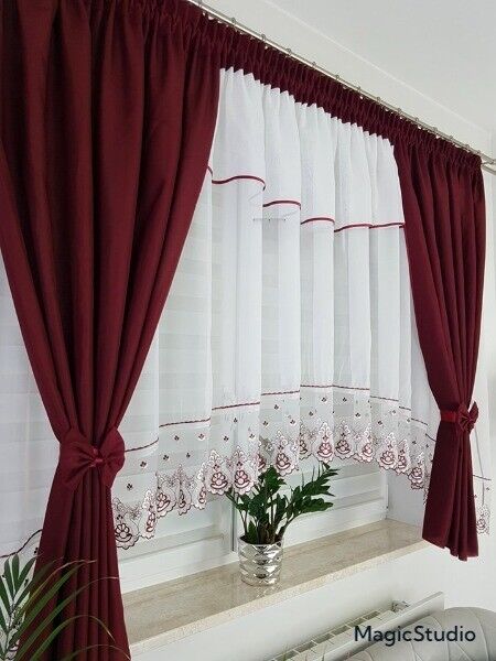 ,,Luna" Curtain with decorative lambrequin  -burgundy image 0