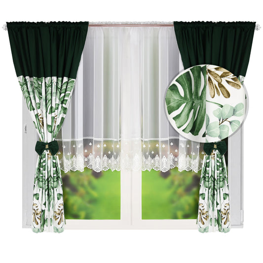 RANDY set of curtains with green leaves image 0