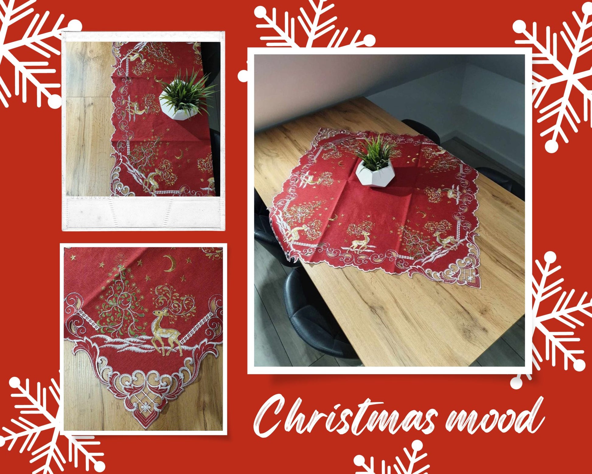 TABLECLOTH Christmas Reindeer  - Table Runner - Red image 0