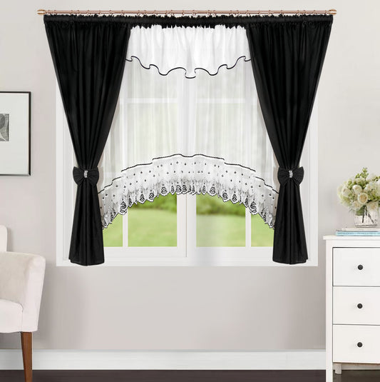 ,,Luna" Curtain with decorative lambrequin  - black image 1