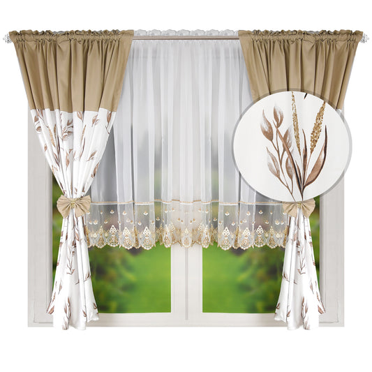 RANDY set of curtains with beige leaves image 0