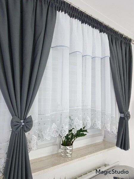,,Luna" Curtain with decorative lambrequin  - dark gray image 2
