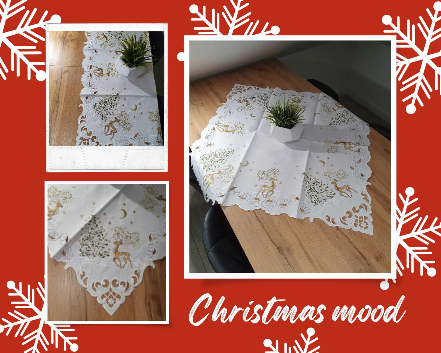 TABLECLOTH Christmas Reindeer  - Table Runner - White image 0