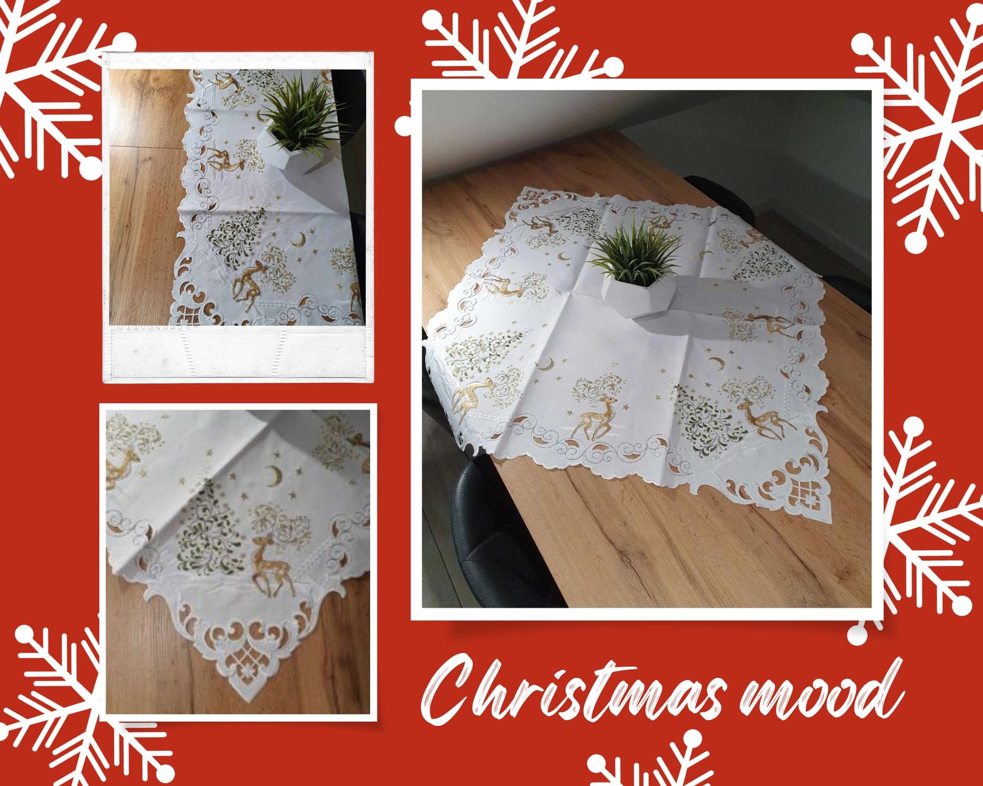 TABLECLOTH Christmas Reindeer  - Table Runner - White image 0