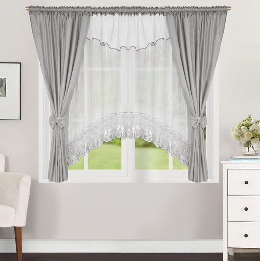 ,,Luna" Curtain with decorative lambrequin  - light gray image 1