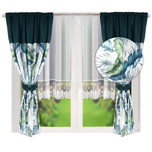 RANDY set of curtains with blue-green leaves image 0