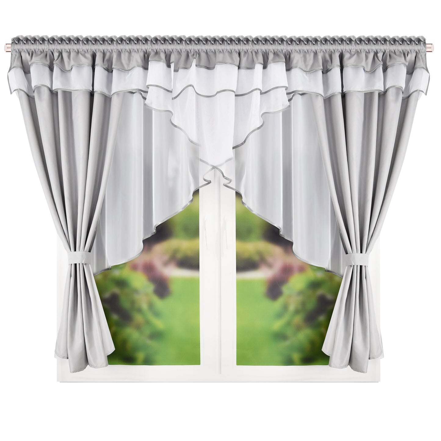 WERA - Gray curtain set with voile curtain + lambrequin image 0