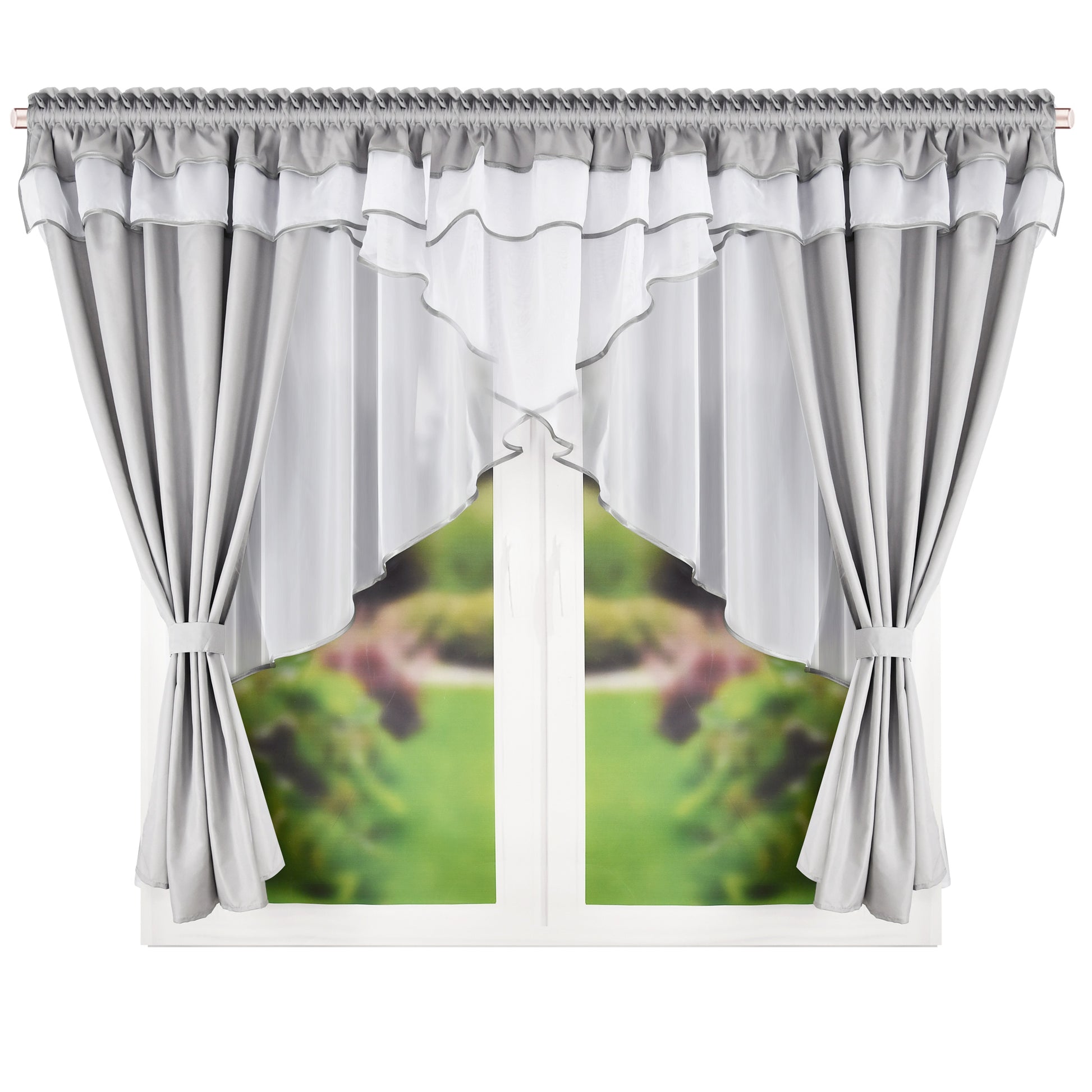 WERA - Gray curtain set with voile curtain + lambrequin image 0